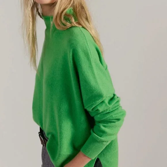 Free People Ambrose Cashmere Turtleneck Sweater - Lime Green, Size XL - Picture 5 of 7